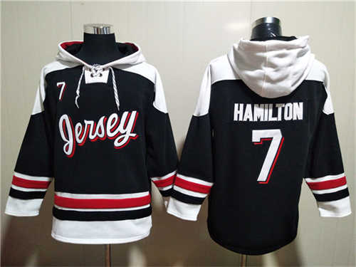 New Jersey Devils #7 Dougie Hamilton Black White Ageless Must-Have Lace-Up Pullover Hoodie